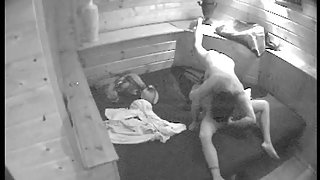 Hidden camera in sauna capturing lovers getting amorous